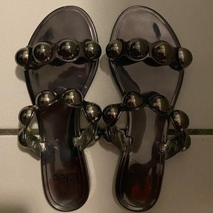 Metallic Gray Slide In Flats